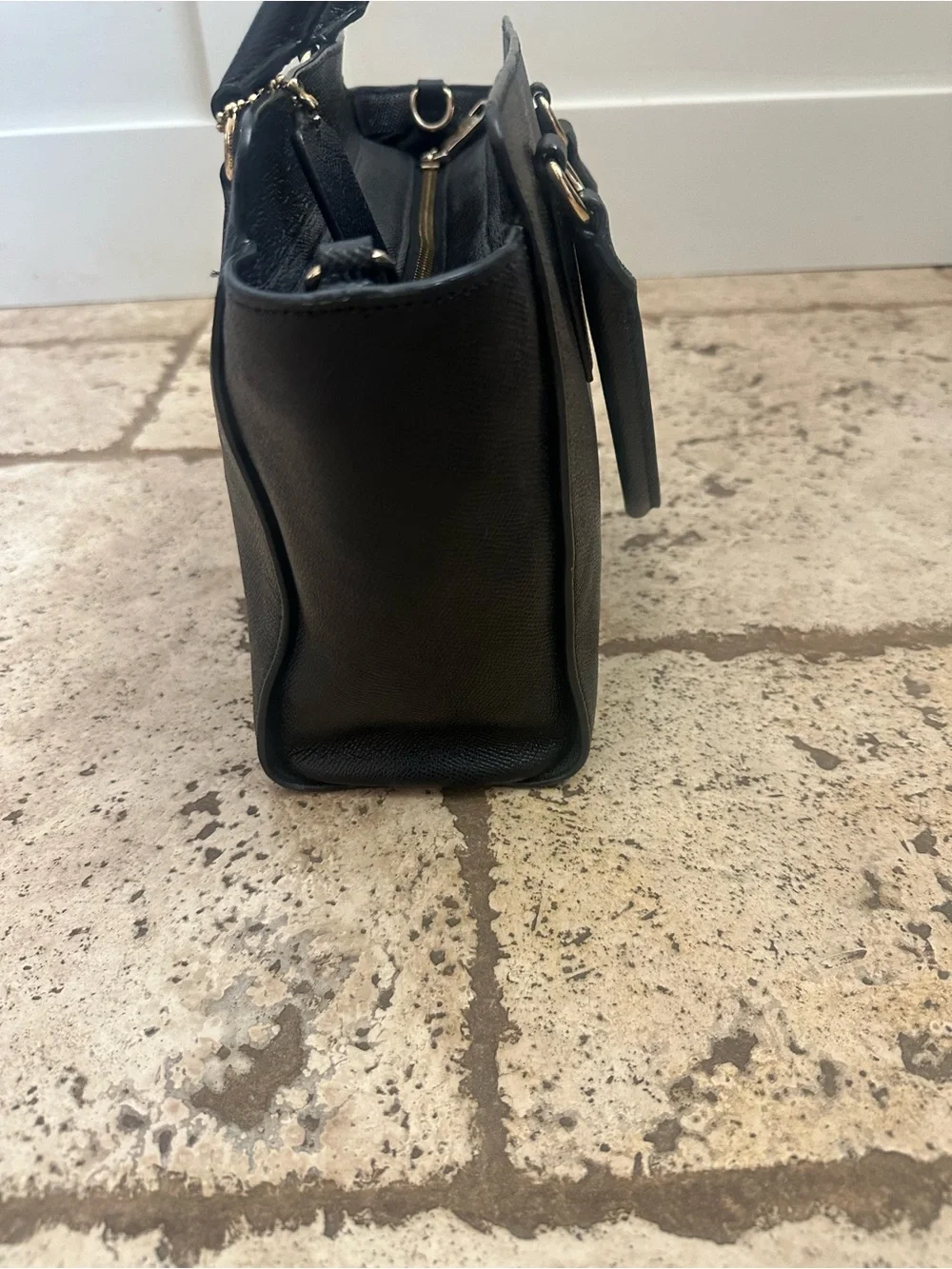 Coach Leah Satchel Black Crossgrain Leather Gold Hardware